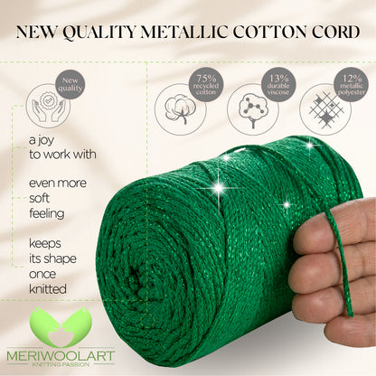 Green Macramé Cotton Lurex 2mm 225m