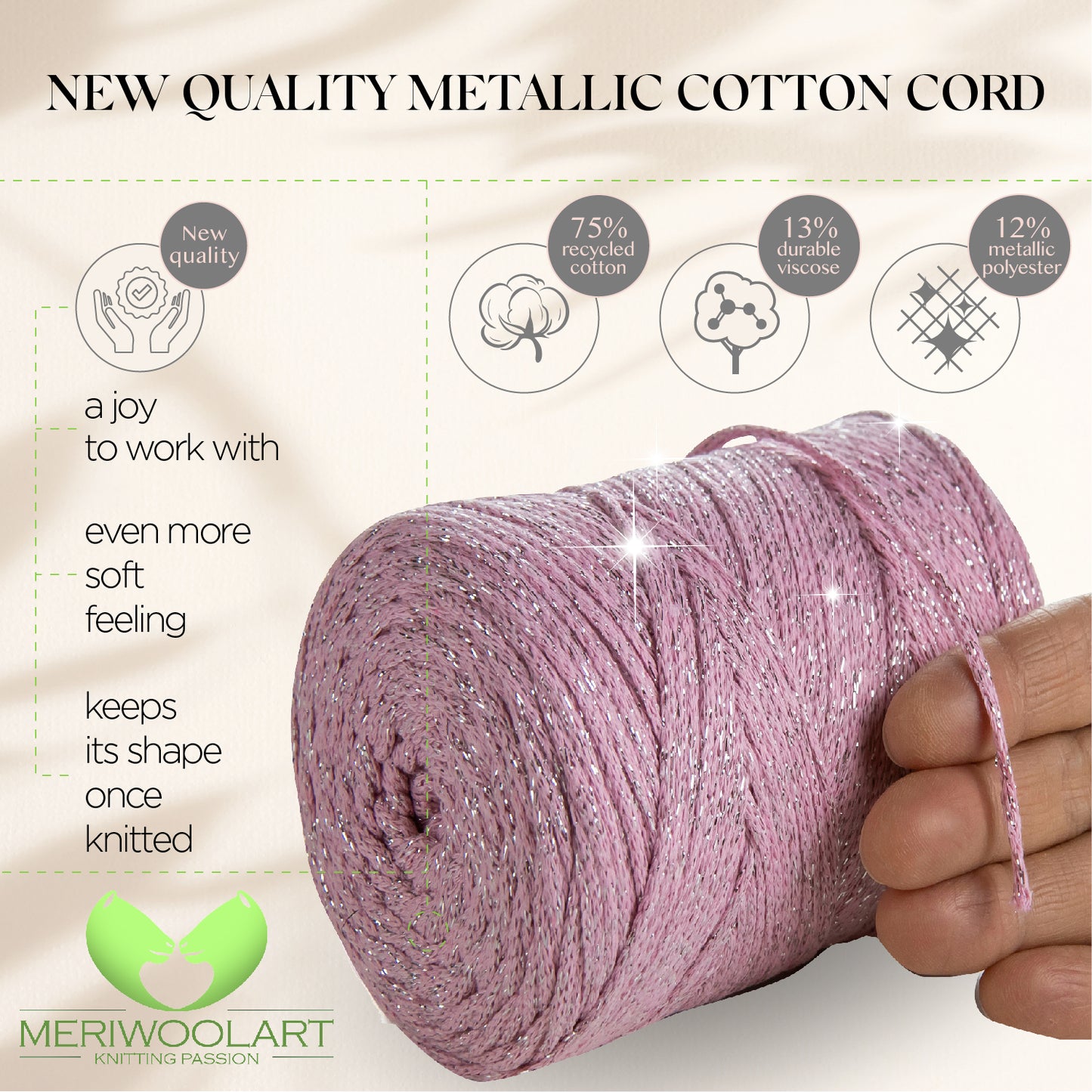 Pink Macramé Cotton Lurex 2mm 225m