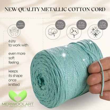 Aqua Macramé Cotton Lurex 2mm 225m