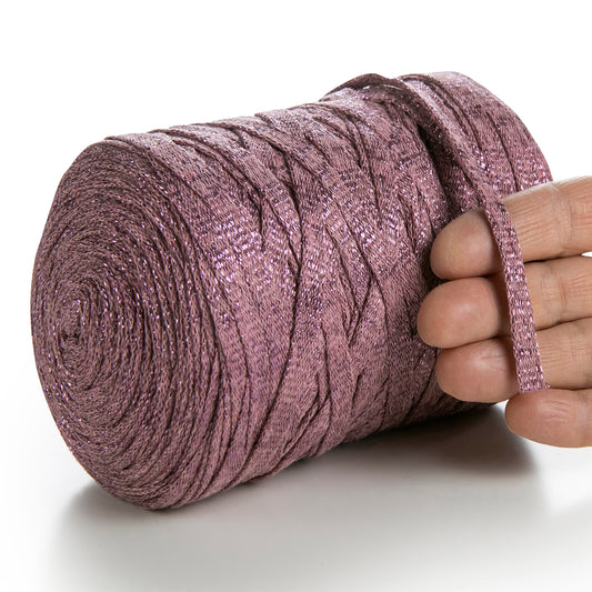 Plum Cotton Ribbon Lurex 10mm 125m