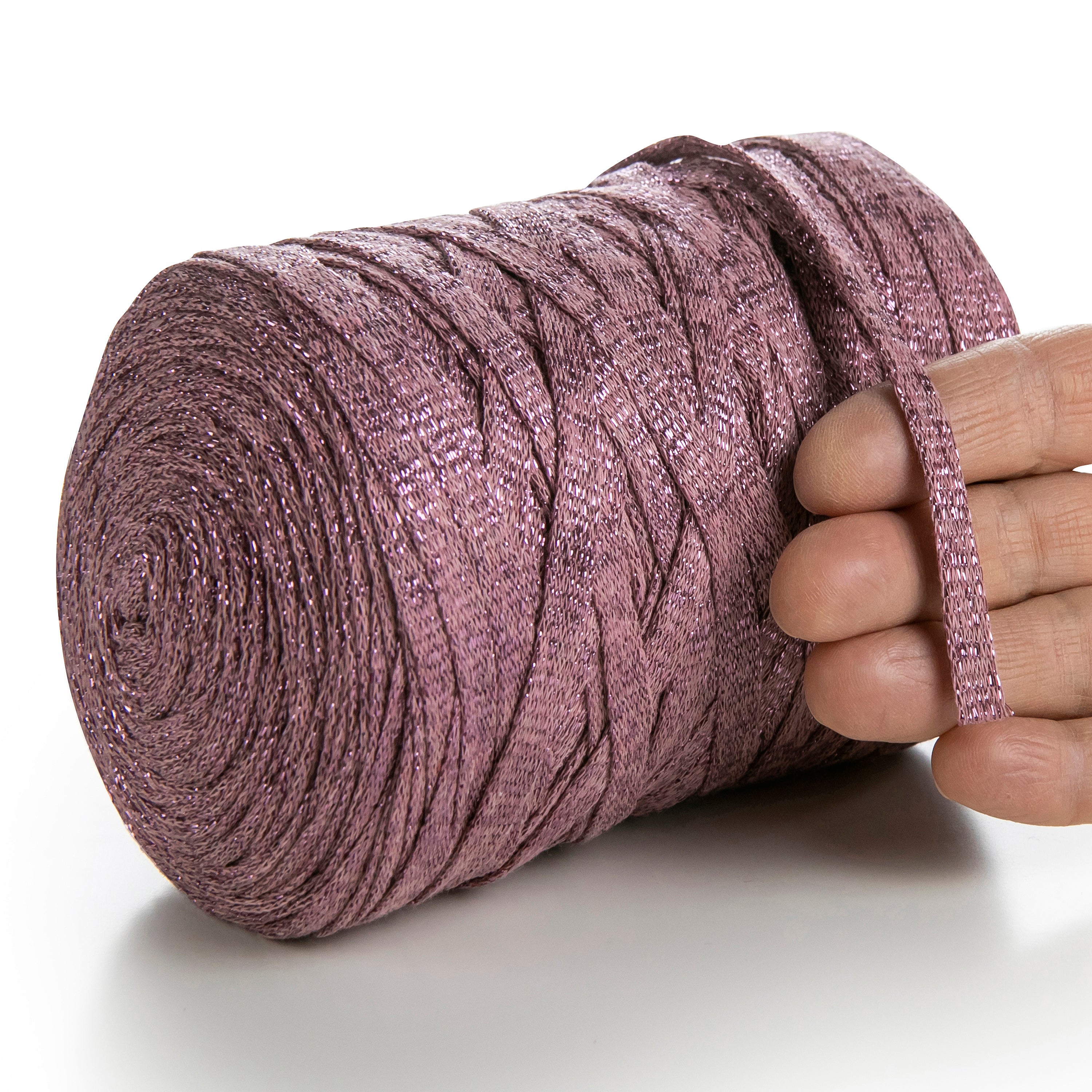 Plum Cotton Ribbon Lurex 10mm 125m – MeriWoolArt