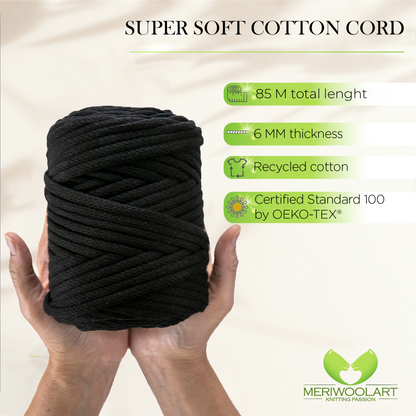 Black Macramé Cord 6mm 85m