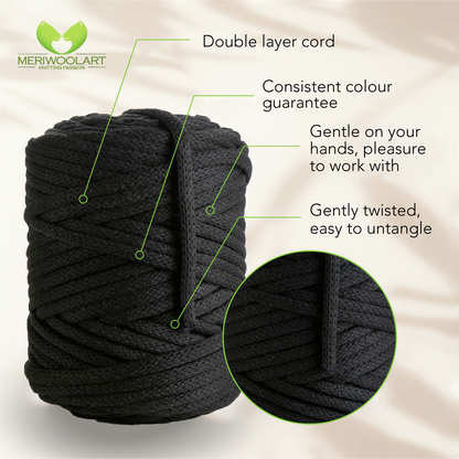 Black Macramé Cord 6mm 85m