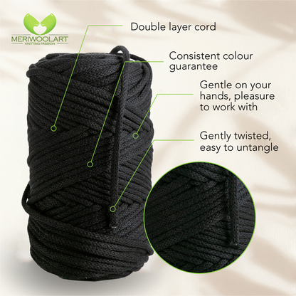 Black Macramé Cord 4mm 85m