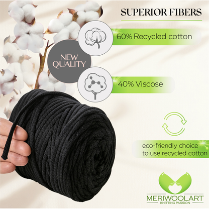 Black Macramé Cord 6mm 85m