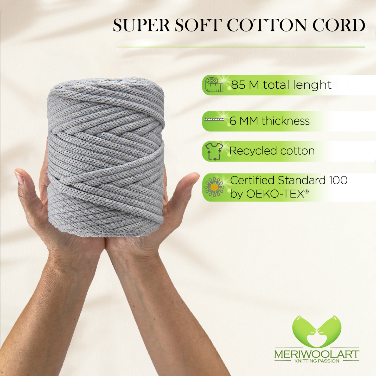 Cordon macramé gris clair 6mm 85m