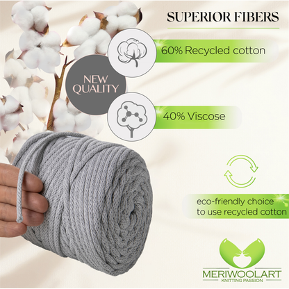 Cordon macramé gris clair 6mm 85m