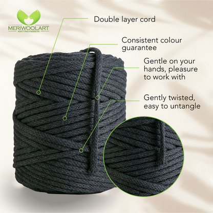 Graphite Macramé Cord 6mm 85m