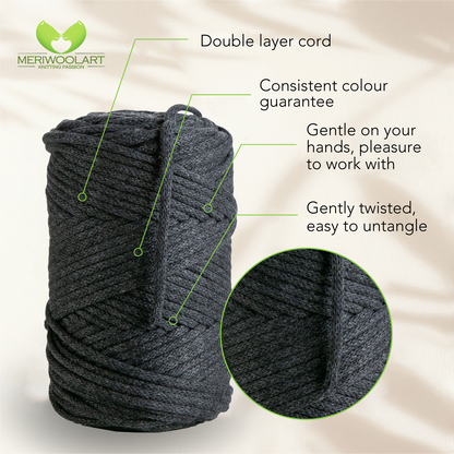 Graphite Macramé Cord 4mm 85m