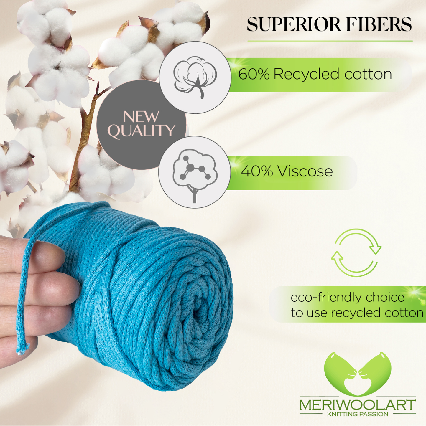 Cordoncino per macramè blu turchese 4 mm 85 m