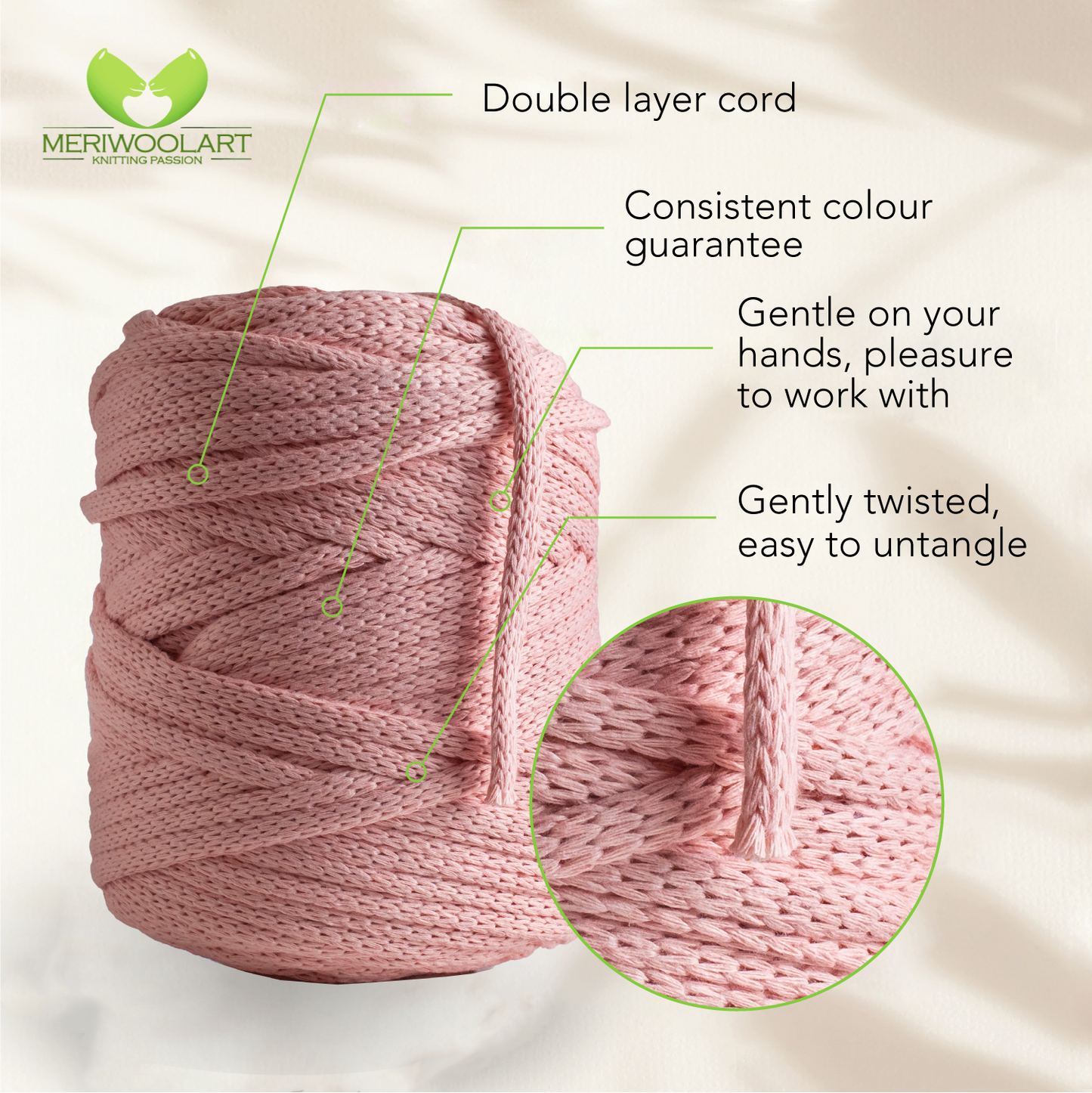 Light Pink Macramé Cord 6mm 85m