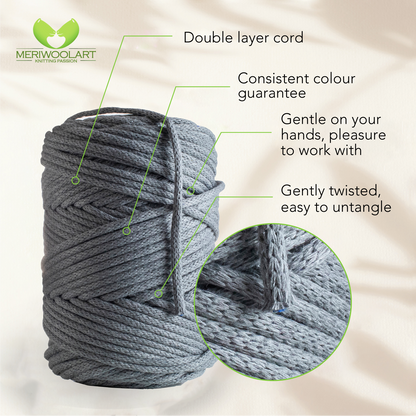 Dark Gray Macramé Cord 4mm 85m