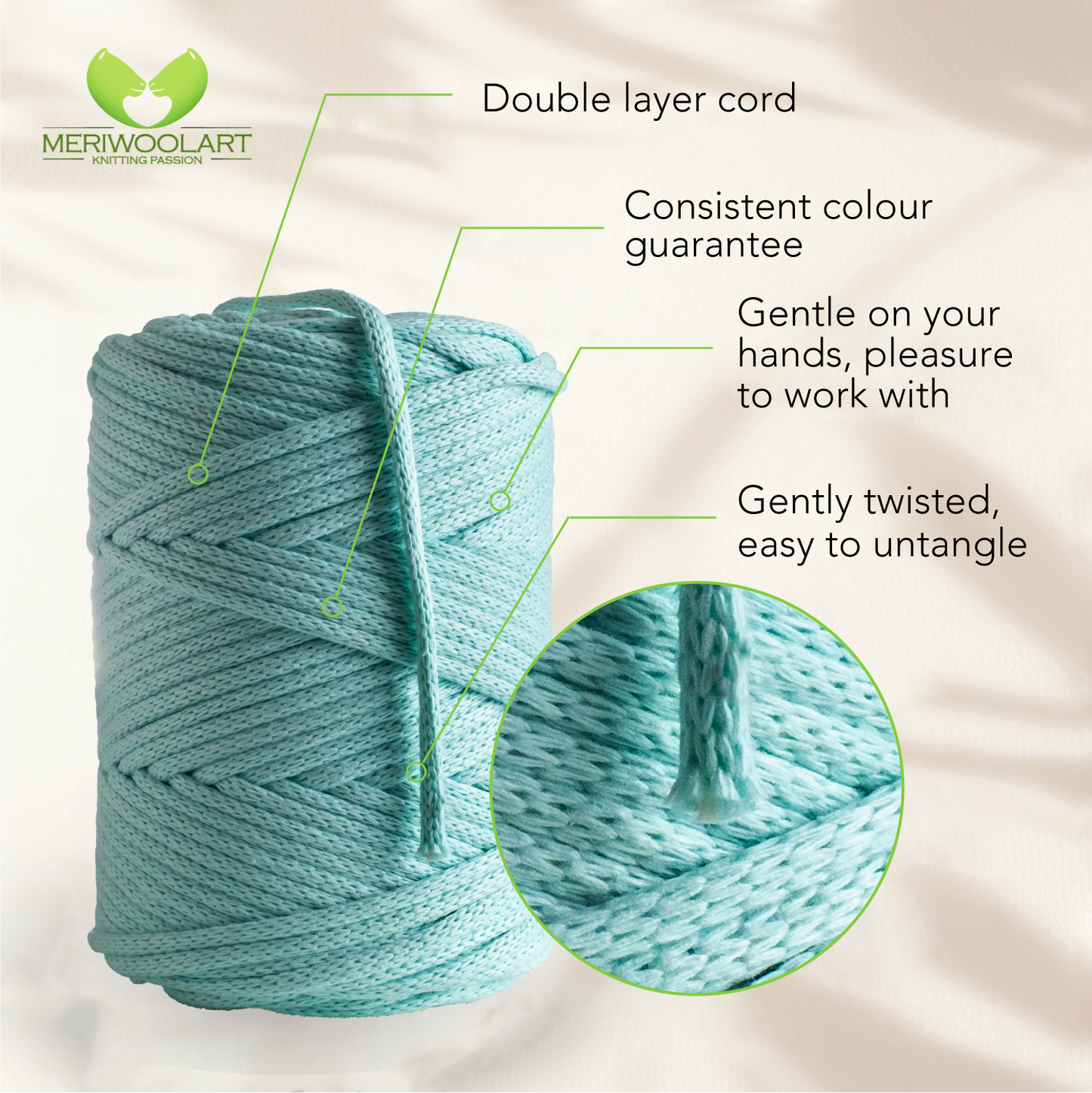 Aqua Macramé Cord 4mm 85m