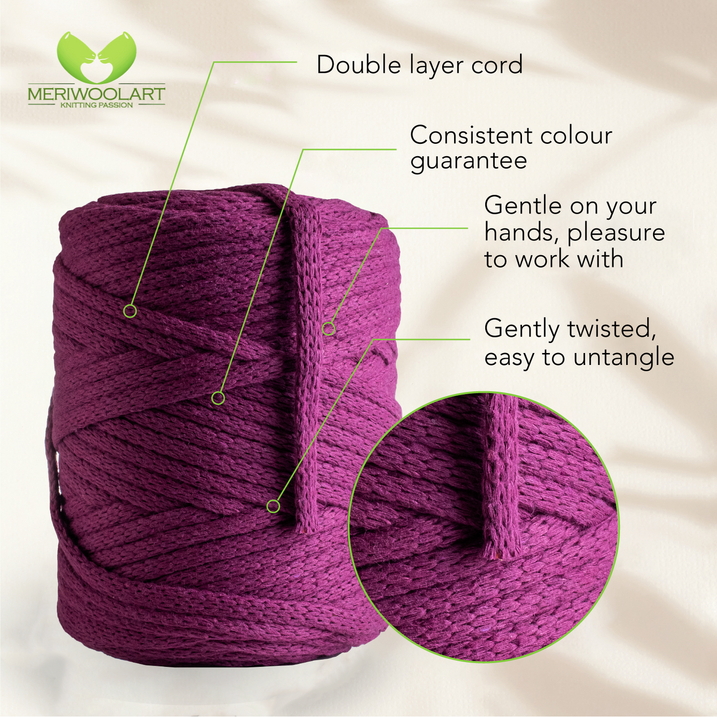 Violet Macramé Cord 6mm 85m