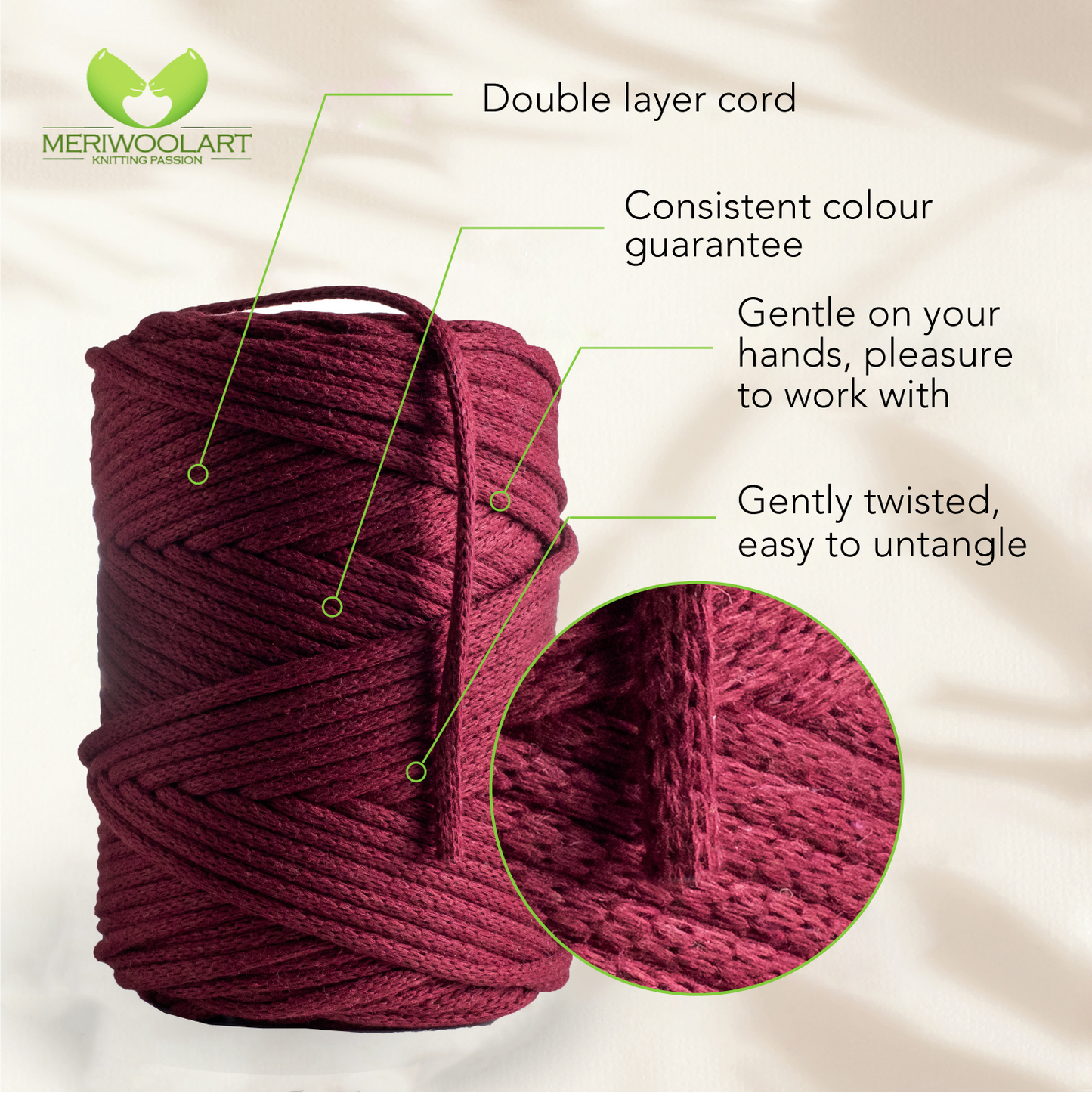 Burgundy Macramé Cord 4mm 85m