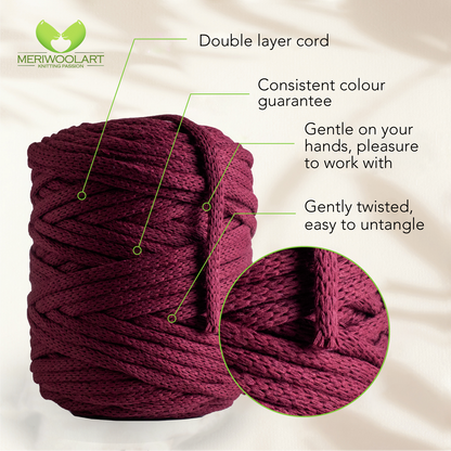 Burgundy Macramé Cord 6mm 85m