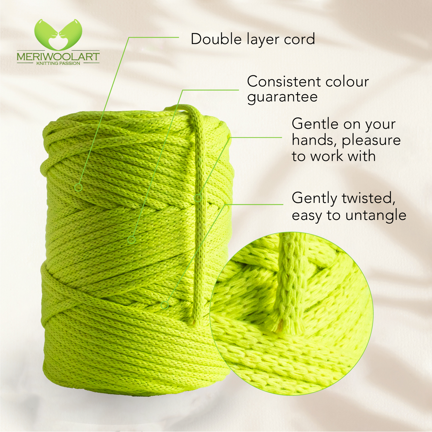 Neon Yellow Macramé Cord 4mm 85m