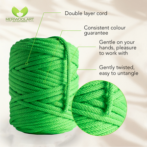 Cordón de macramé verde neón 6 mm 85 m