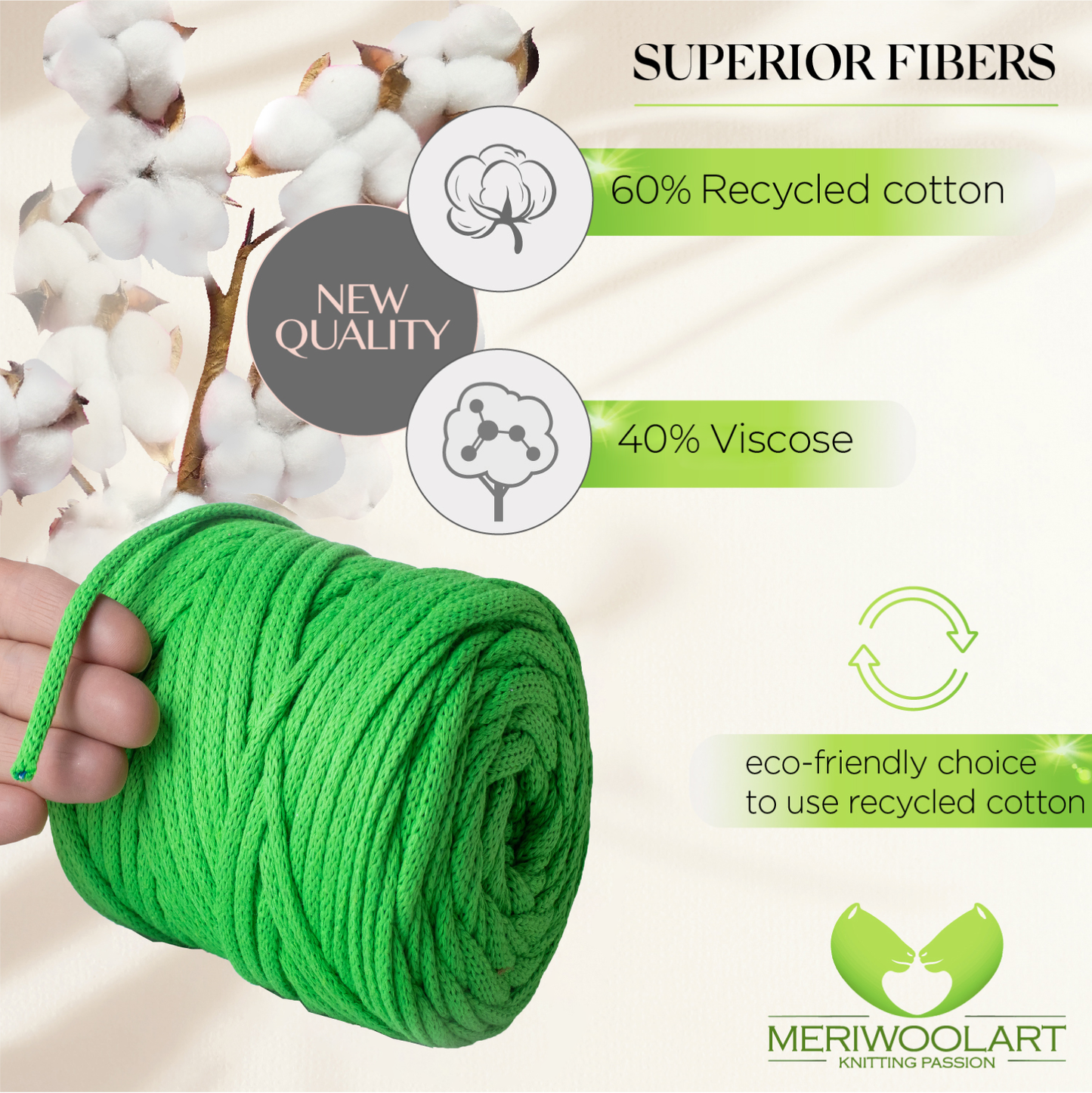 Neon Green Macramé Cord 6mm 85m