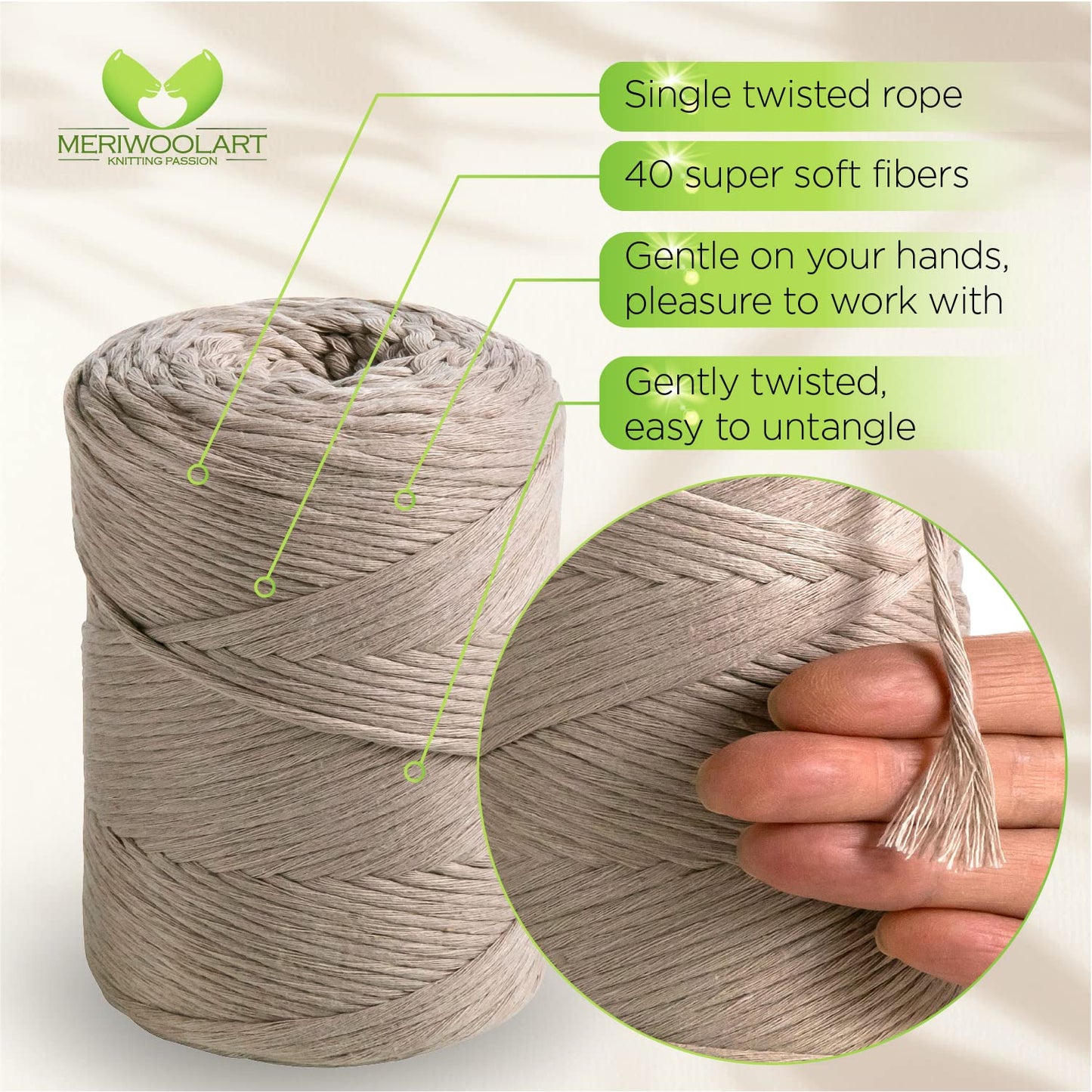 Sand Single Twisted Macramé 3mm 200m