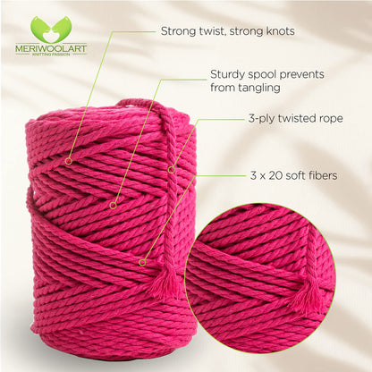 NEON PINK MACRAMÉ ROPE 4 MM, 75 M