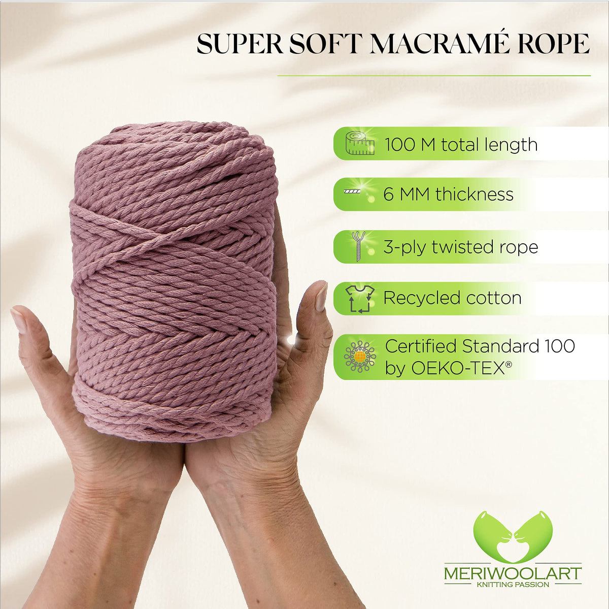 PLUM MACRAMÉ ROPE 6 MM, 100 M – MeriWoolArt