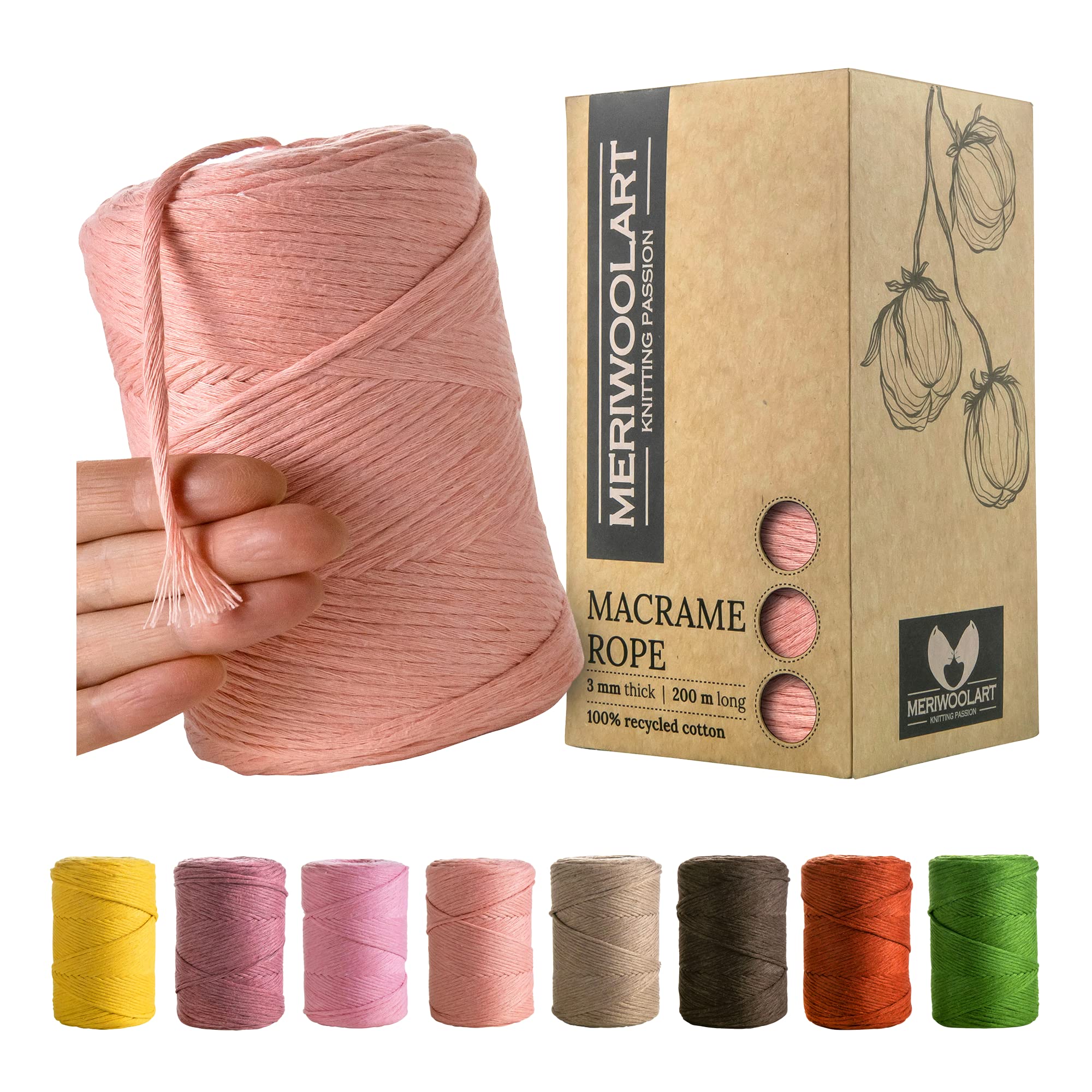 Single Twisted Macramé 3mm 200m – MeriWoolArt