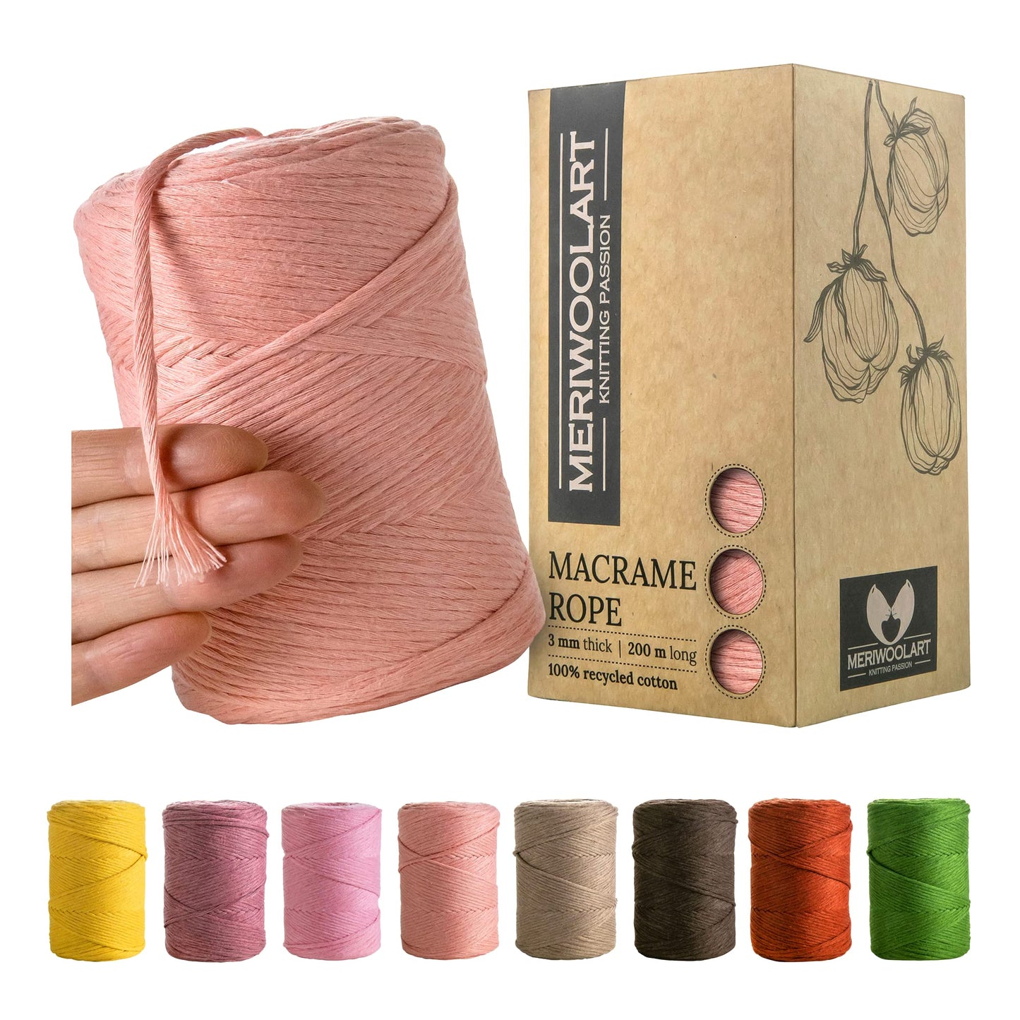 Macramé simple torsadé rose clair 3mm 200m