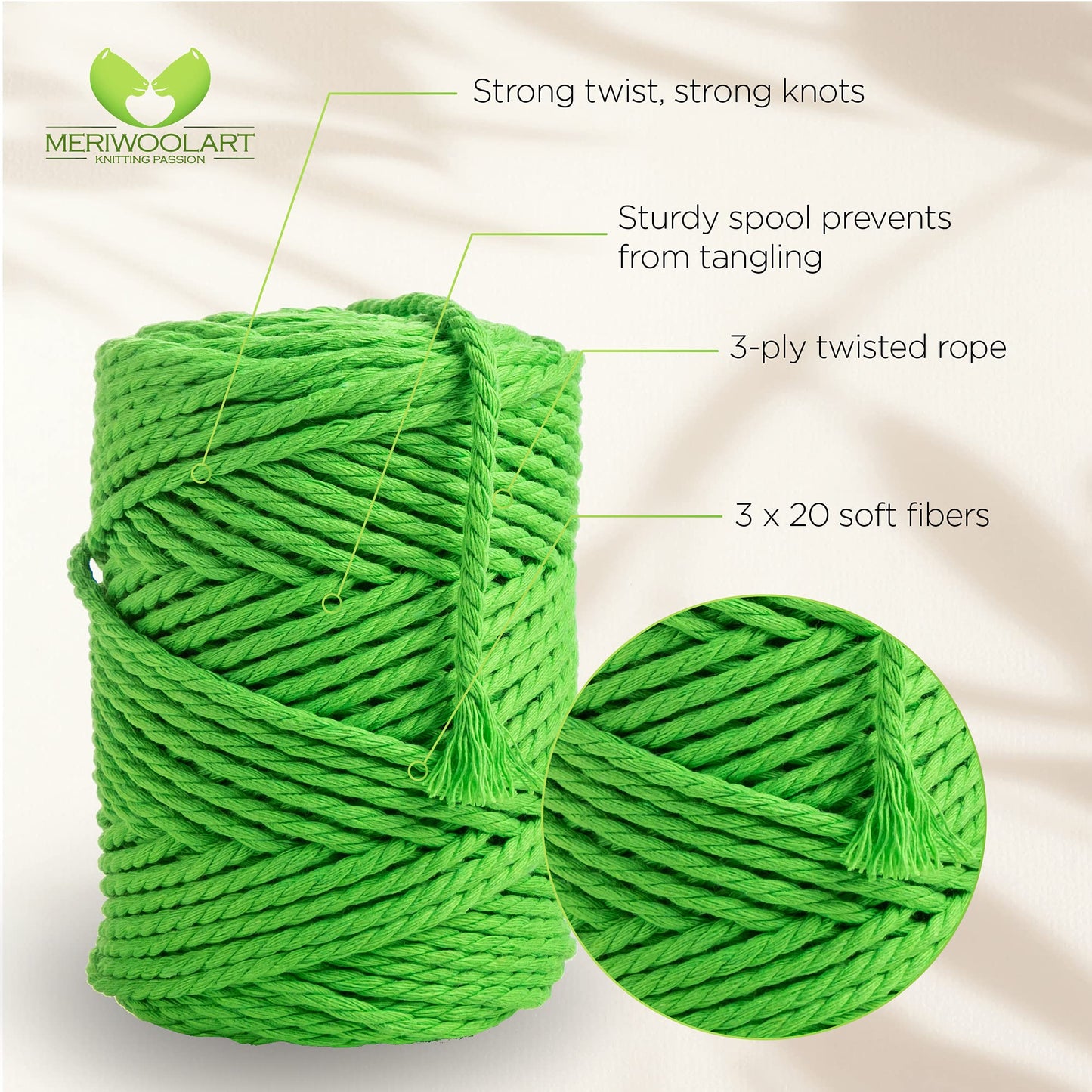 CUERDA DE MACRAMÉ VERDE NEÓN 4 MM, 75 M