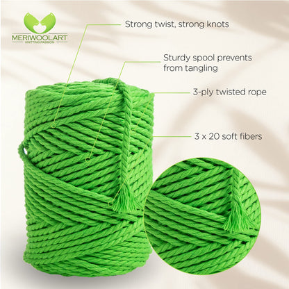 CUERDA DE MACRAMÉ VERDE NEÓN 4 MM, 75 M