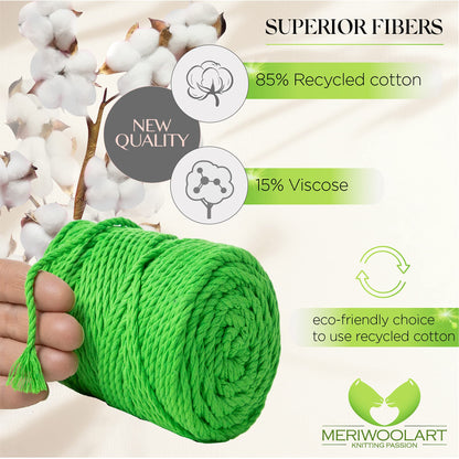 CUERDA DE MACRAMÉ VERDE NEÓN 4 MM, 75 M