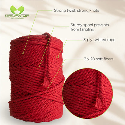 ROTES MAKRAMEE-SEIL 4 MM, 75 M