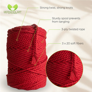 CUERDA DE MACRAMÉ ROJA DE 4 MM, 75 M