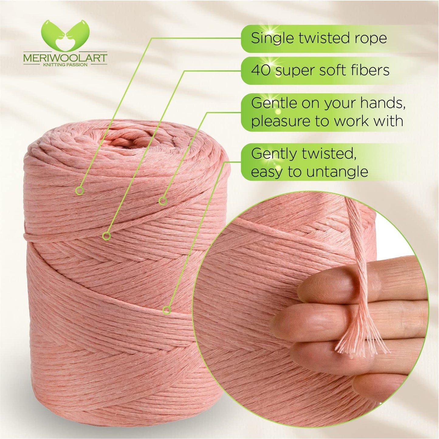 Macramé simple torsadé rose clair 3mm 200m