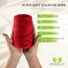 Laden Sie das Bild in den Galerie-Viewer, RED MACRAMÉ ROPE 4 MM, 75 M
