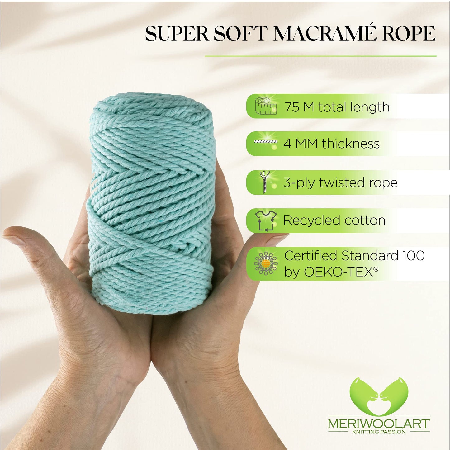 AQUA MACRAMÉ ROPE 4 MM, 75 M