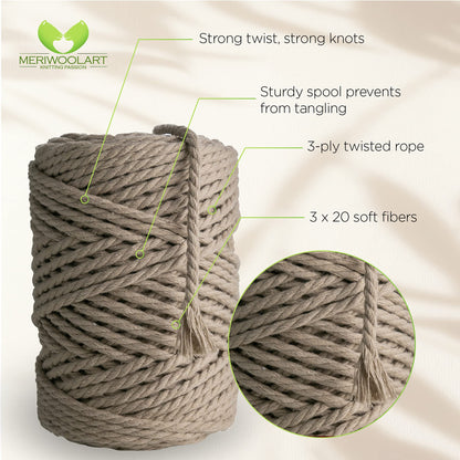 DARK SAND MACRAMÉ ROPE 4 MM, 75 M