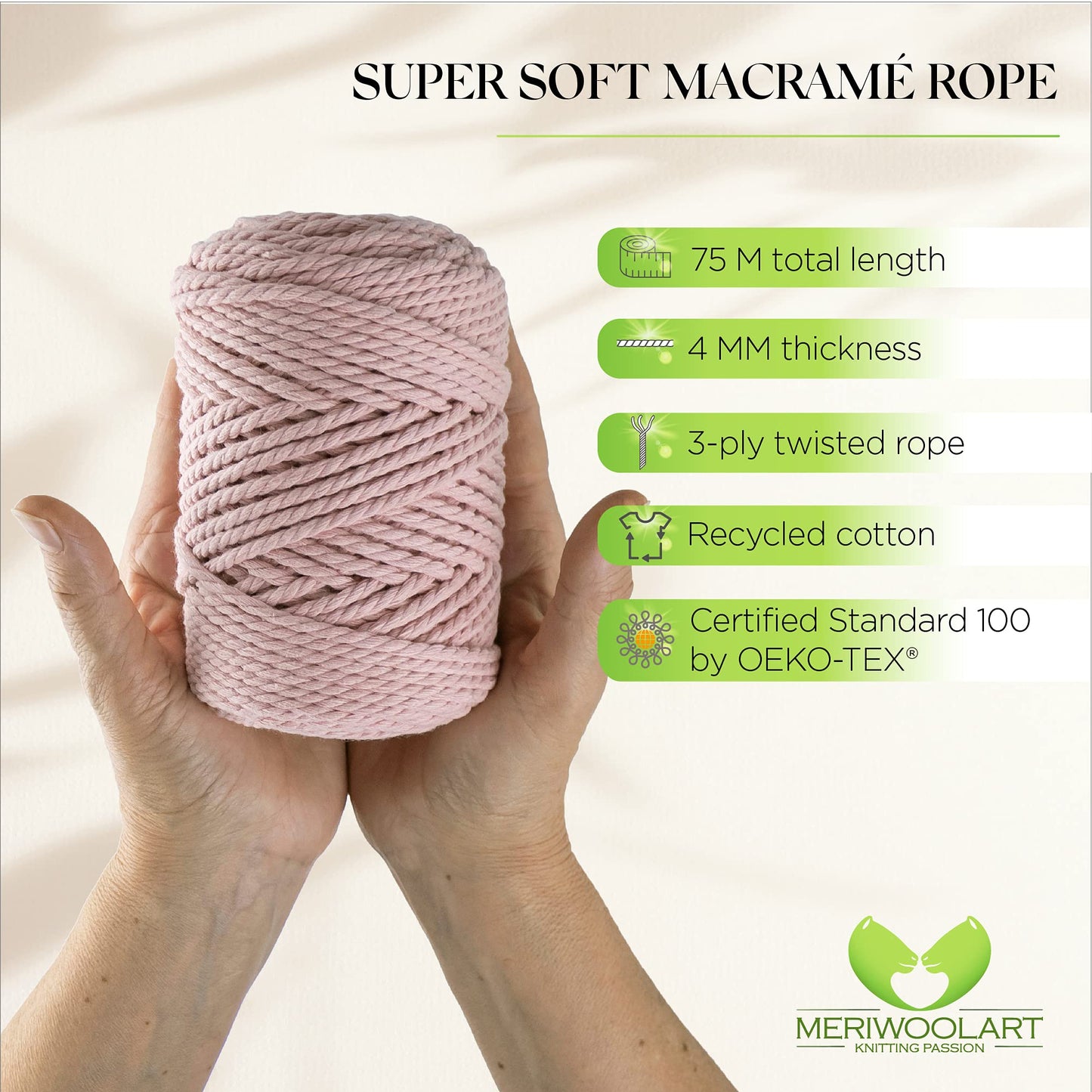 PINK MACRAMÉ ROPE 4 MM, 75 M