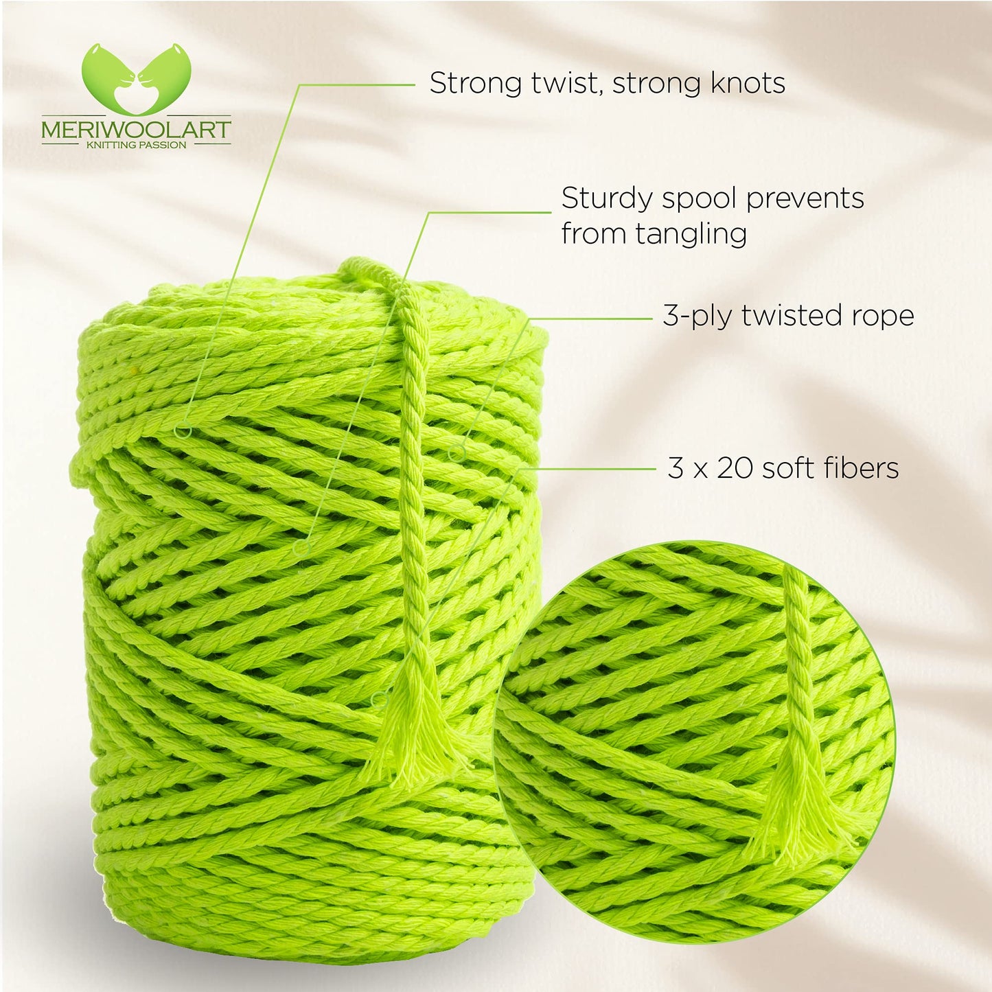 CORDE MACRAMÉ JAUNE FLUO 4 MM, 75 M