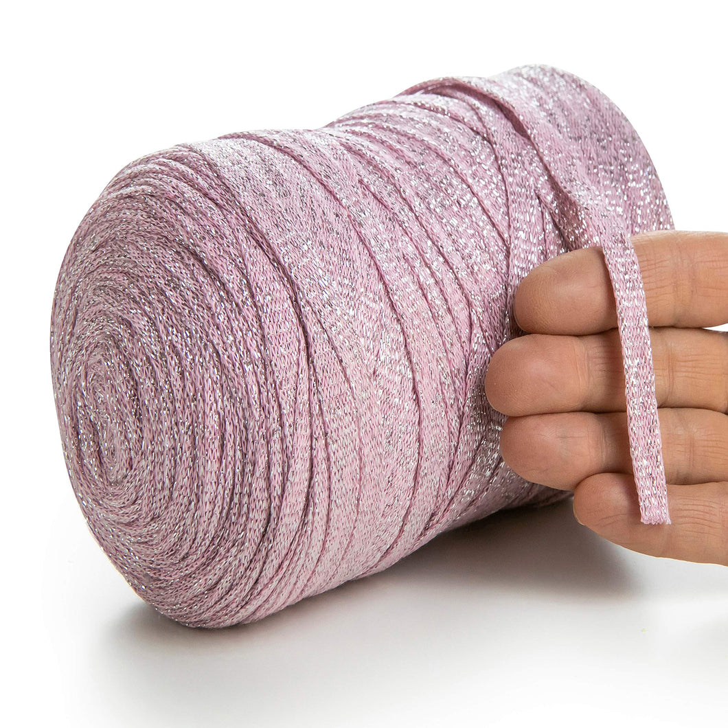 Pink Cotton Ribbon Lurex 10mm 125m