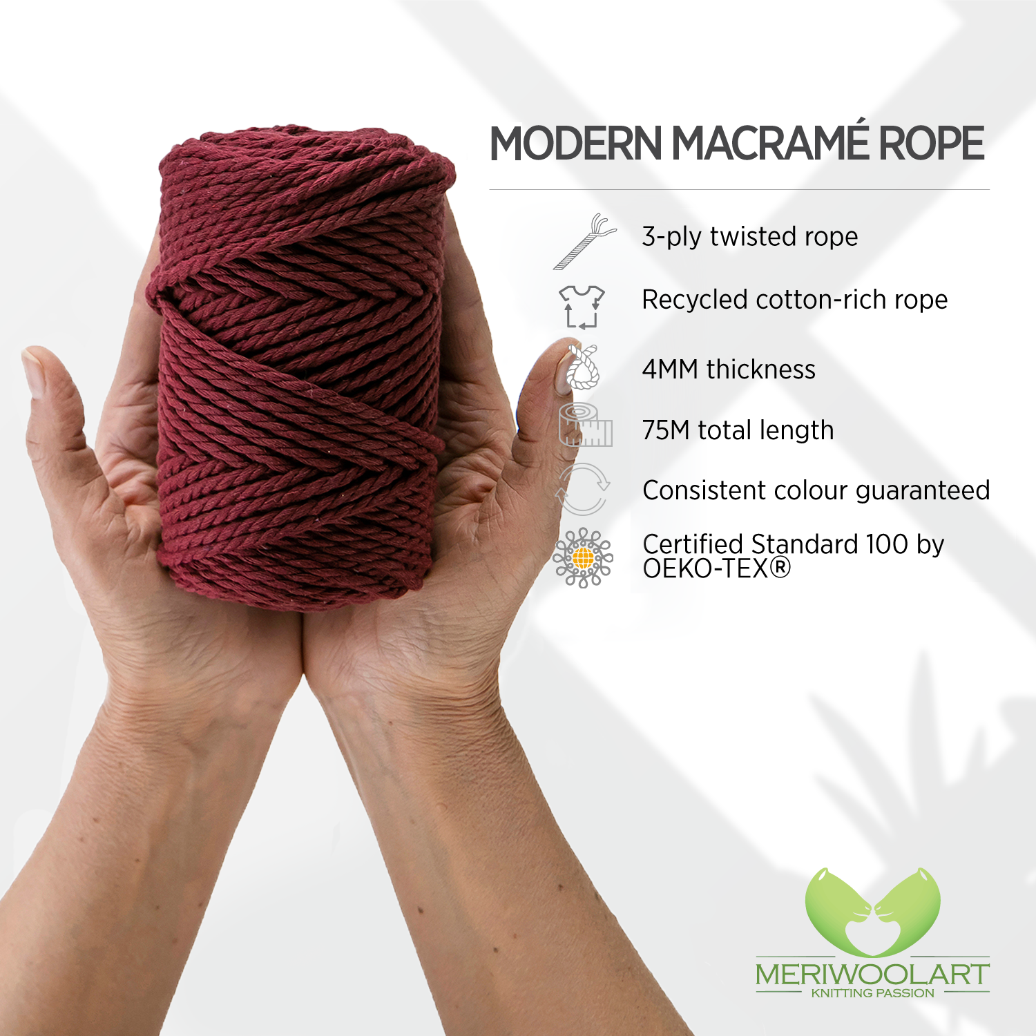 BURGUNDY MACRAME  ROPE 4 MM, 75 M INFOGRAPHIC