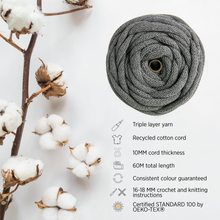 Load image into Gallery viewer, DARK GREY RECYCLED COTTON CORD 10 MM, 60 M
