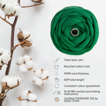 Charger l&#39;image dans la galerie, EMERALD GREEN RECYCLED COTTON CORD 10 MM, 60 M
