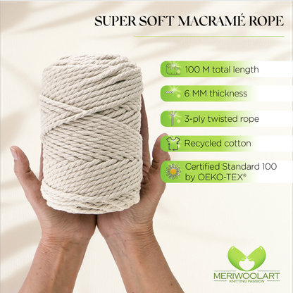 SAND MACRAMÉ ROPE 6 MM, 100 M