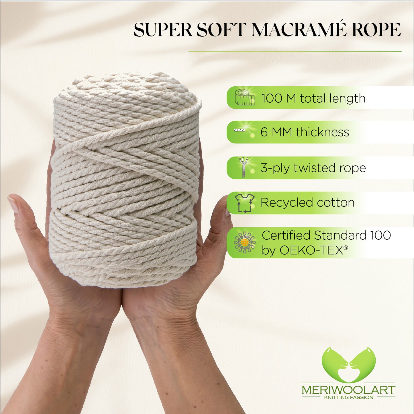 NATURAL MACRAMÉ ROPE 6 MM, 100 M