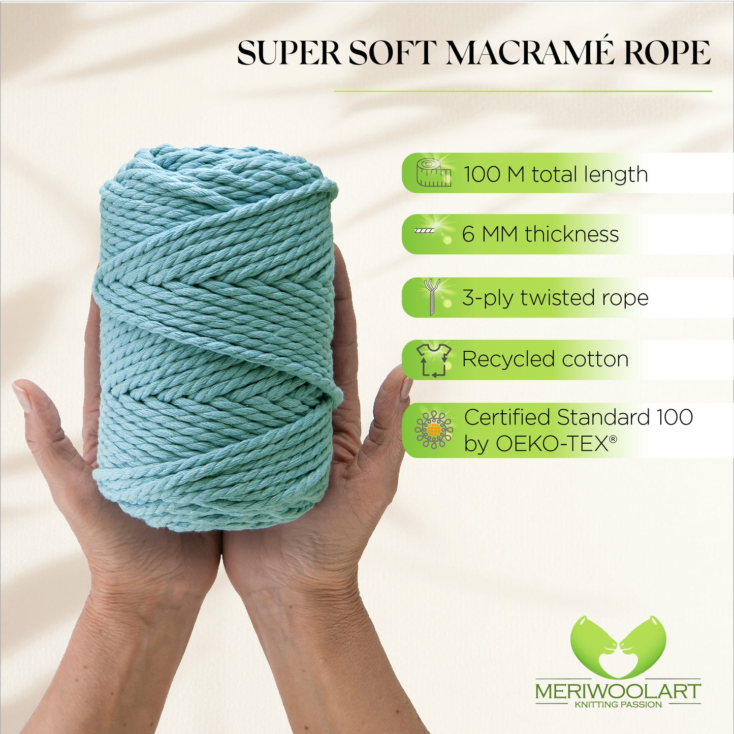 AQUA MACRAMÉ ROPE 6 MM, 100 M