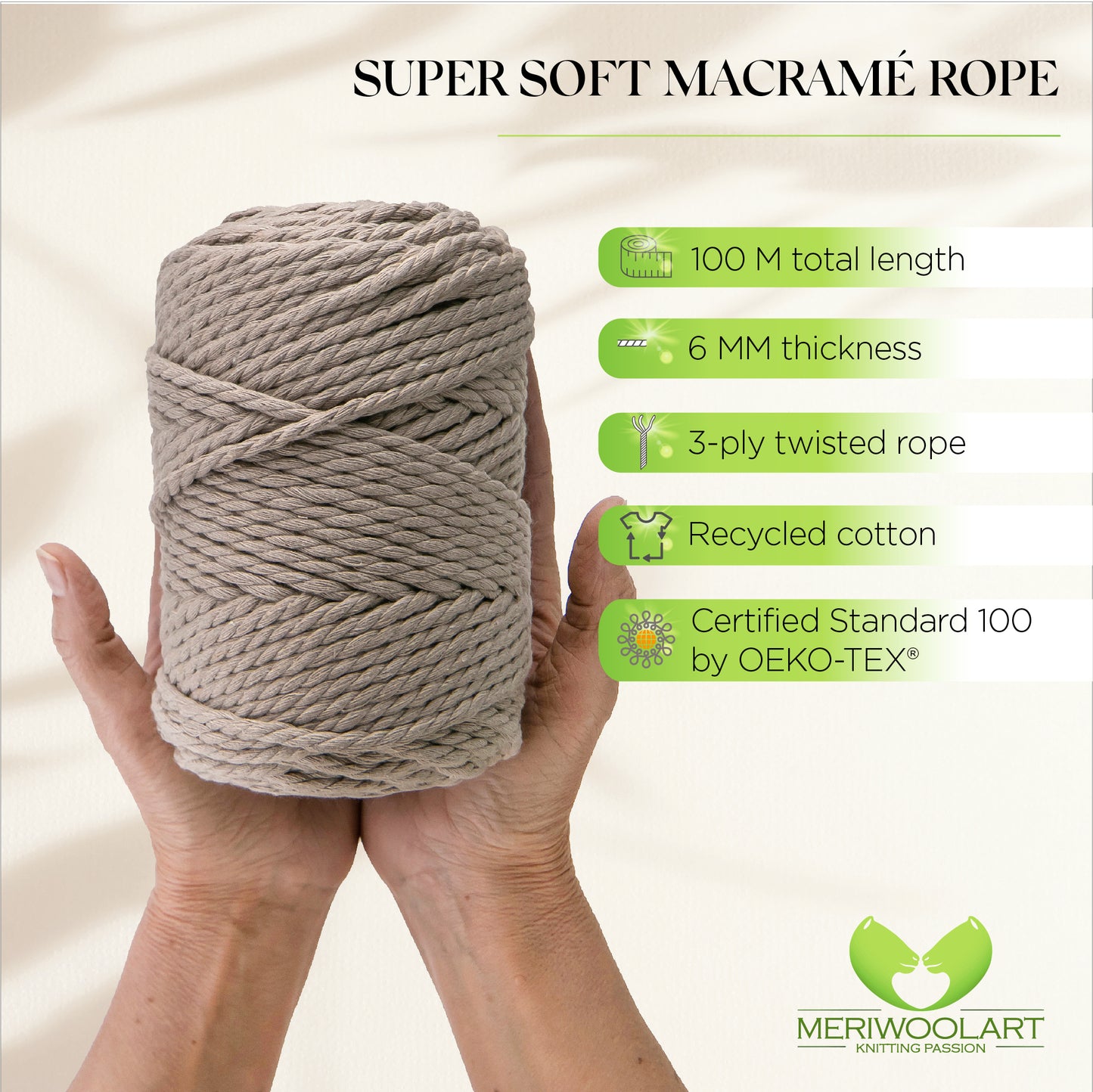 DARK SAND MACRAMÉ ROPE 6 MM, 100 M