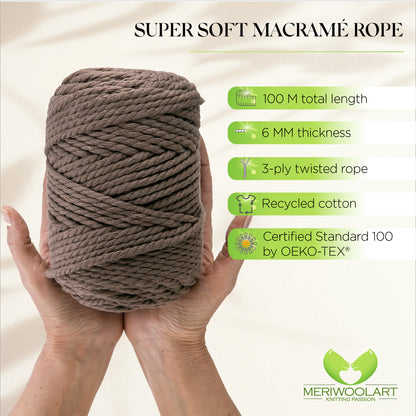 BROWN MACRAMÉ ROPE 6 MM, 100 M