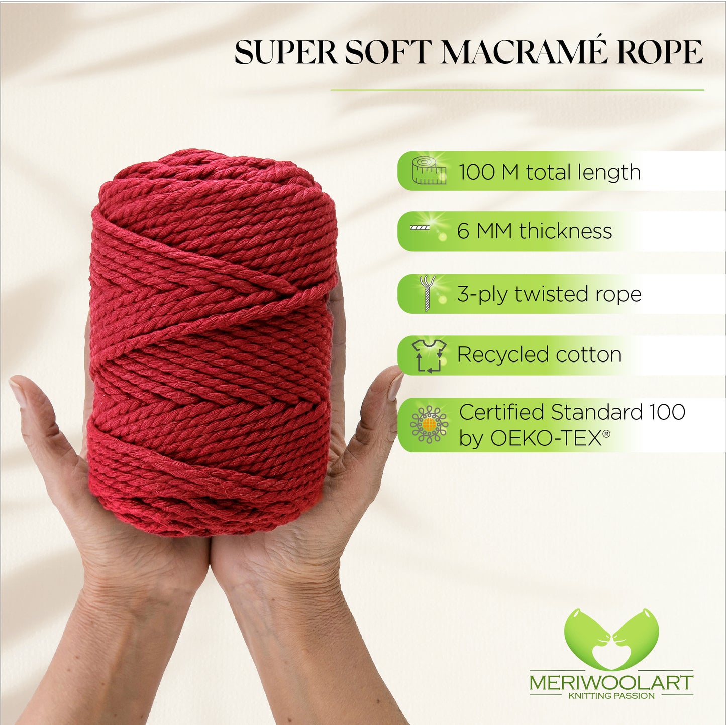 RED MACRAMÉ ROPE 6 MM, 100 M