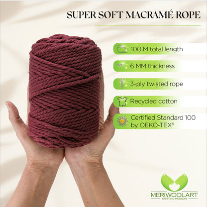 BURGUNDY MACRAMÉ ROPE 6 MM, 100 M